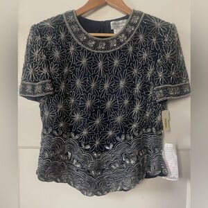 NWT Vintage Adrianna Papel Boutique Silk beaded top-Size small